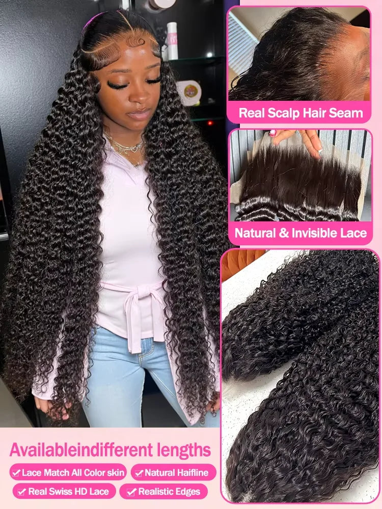 30 inch Burmese Raw Curly 250% Density 13x6 HD Lace Front Human Hair Wigs Deep Wave 13x4 Frontal Wigs Women Glueless Closure Wig