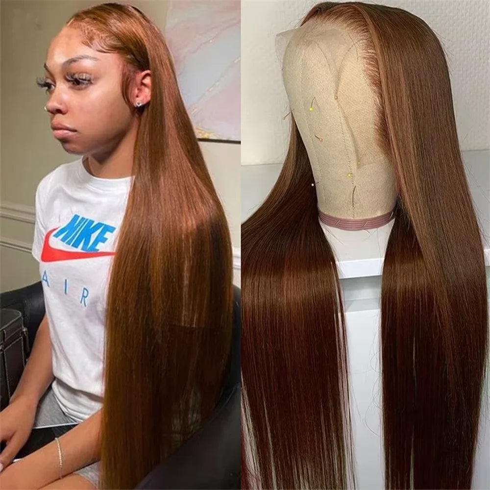 13X6 Chocolate Brown Lace Front Wigs 13X4 Bone Straight Human Hair 30 32 Inch Lace Frontal Colored Wig 100% Brazilian For Women
