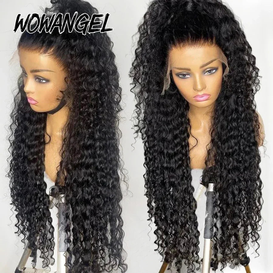 Wow Angel Water Wave HD Full Lace Frontal Wigs 36 inches 250% Human Hair Wigs Brazilian Hair Pre Plucked Glueless Wigs For Women