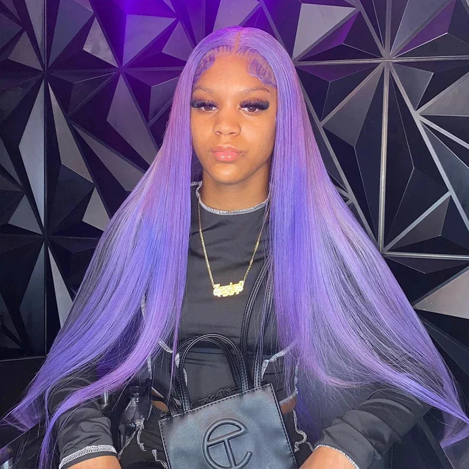 HD Purple 13x4 Straight Lace Frontal Wigs Light Purple Colored Lace Front Wig For Women Transparent Glueless Wigs Pre Plucked