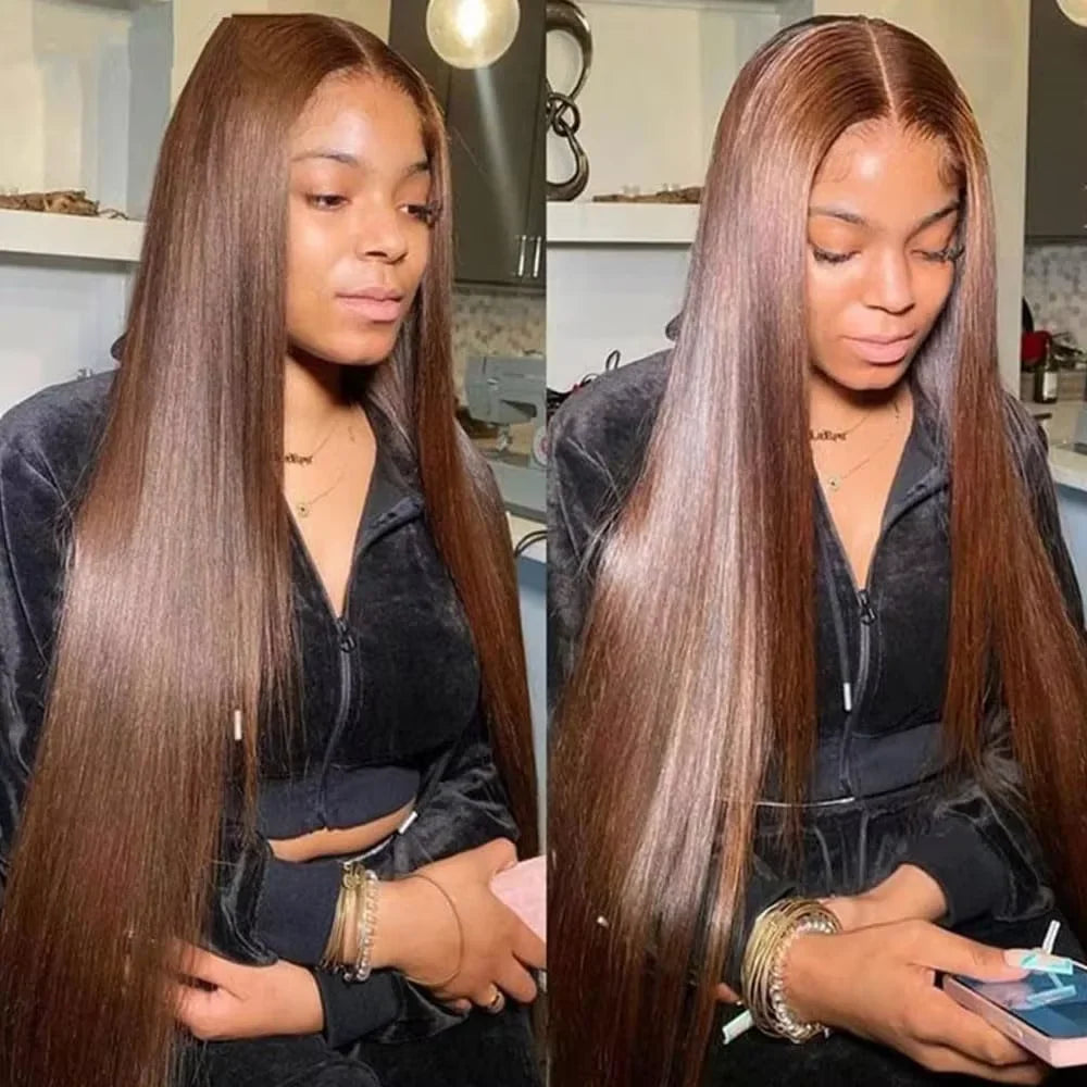 13X6 Chocolate Brown Lace Front Wigs 13X4 Bone Straight Human Hair 30 32 Inch Lace Frontal Colored Wig 100% Brazilian For Women