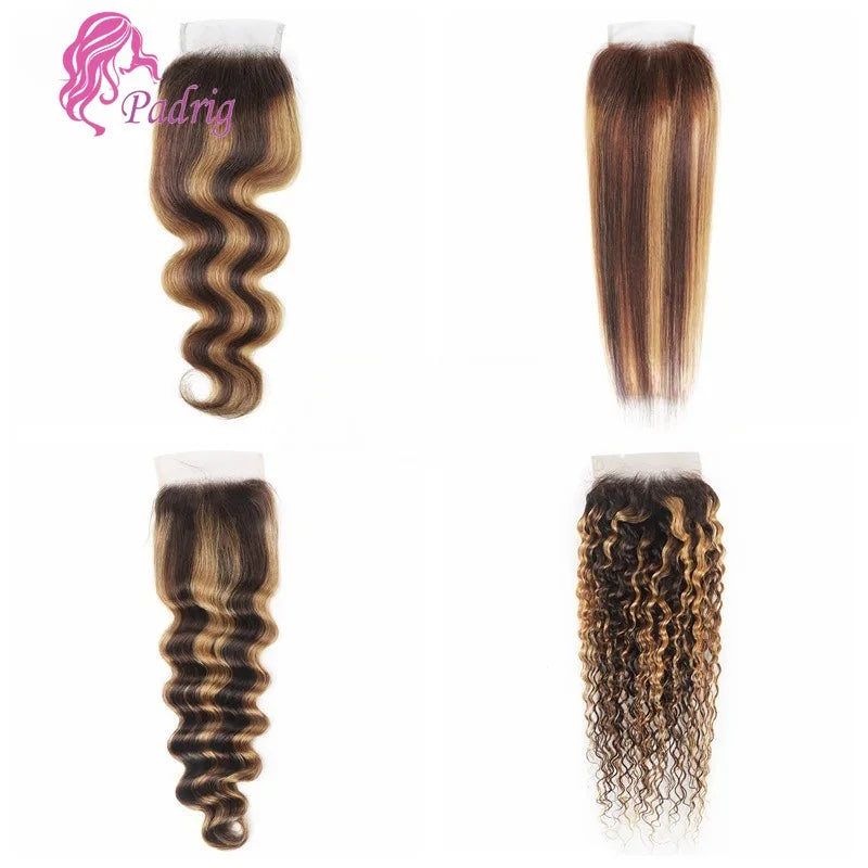 20Inch Highlight 4x4 Lace Closure Human Hair P427 Straight Body Wave Deep Kinky Curly Transparent Closure Brazilian Virgin Hair