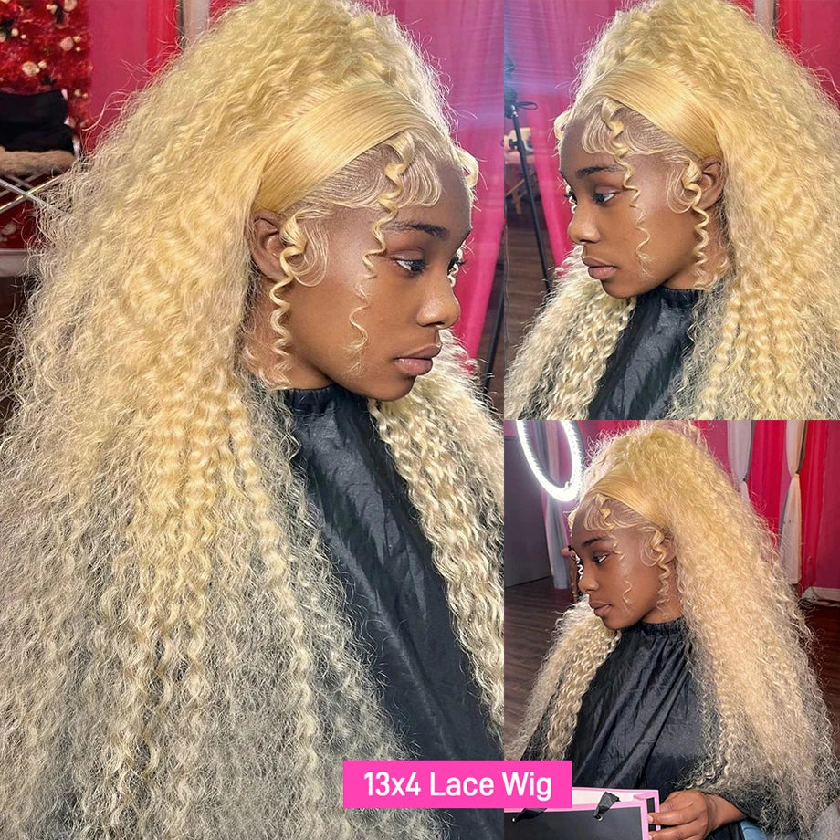 Curly Human Hair Wig Deep Wave Frontal Burmese 613 Blonde Body Wave Human Hair Wigs For Women 13x6 Hd Lace Front Human Hair Wig
