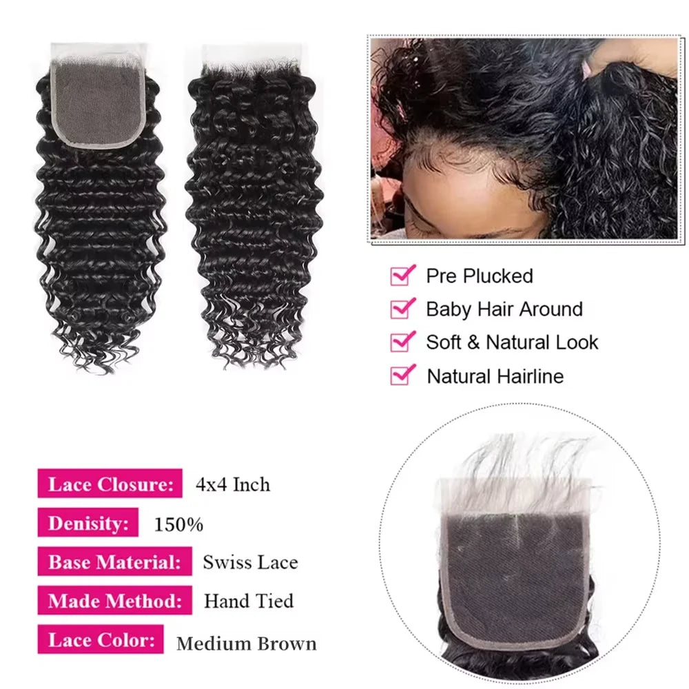 Human Hair Bundles With Closure Burmese Deep Wave Raw 3 4 Bundles With 4x4 5x5 HD Lace Closure Curly Weave With 13x4 Frontal