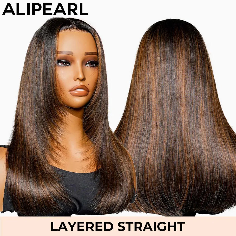 Alipearl Hair Layered Straight Hair Customized Color Highlight Wig 5×5 Lace Closure & 13×4 Lace Frontal Wig Super Natural Hair