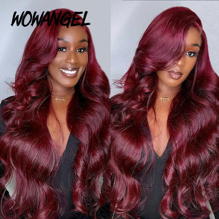 250% 99J Burgundy Colored Wigs 13x6 HD lace Frontal Human Hair Wig Body Wave Red Wigs Pre Cut HD Lace Glueless Wig Melt Skins