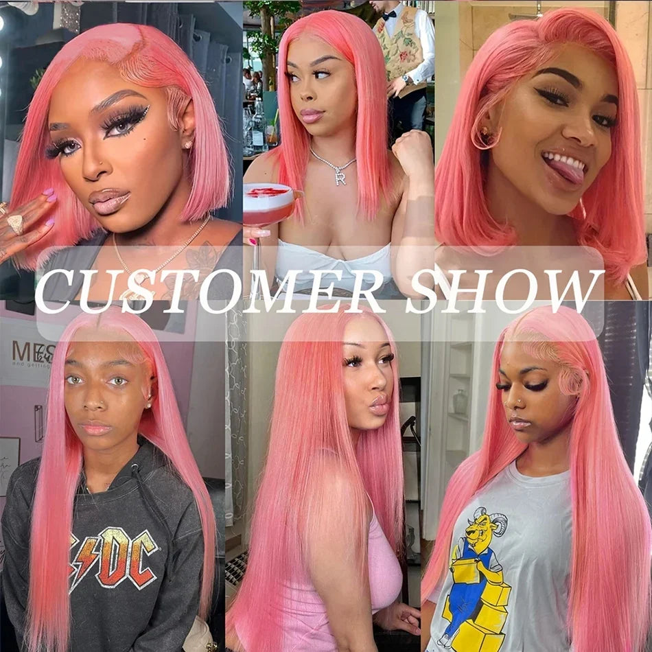 Pink Straight Lace Front Wig Human Hair 13x4 HD Lace Frontal Human Hair Wig Glueless Transparent Brazilian Pink Hair Colored Wig