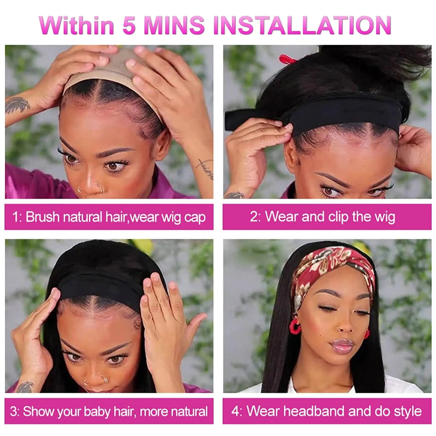 Glueless Deep Wave Headband Wig Human Hair Natural Black Curly Headband Wigs for Black Women 180% Density Brazilian Virgin Hair