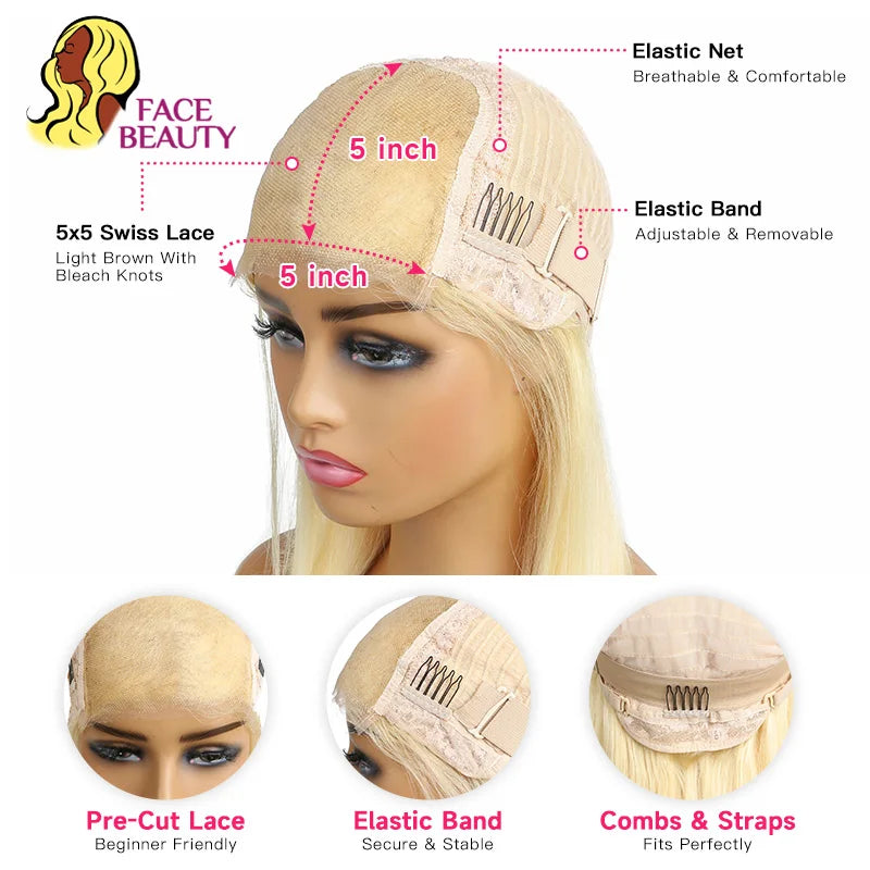 Blonde Preplucked Wigs 613 5x5 Transparent Lace Closure Wig Bone Straight Brazilian Remy Human Hair Lace Wigs For Black Women
