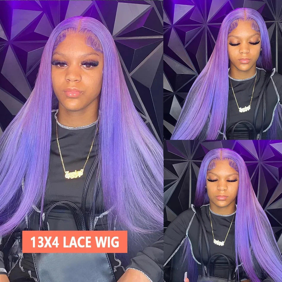 HD Purple 13x4 Straight Lace Frontal Wigs Light Purple Colored Lace Front Wig For Women Transparent Glueless Wigs Pre Plucked