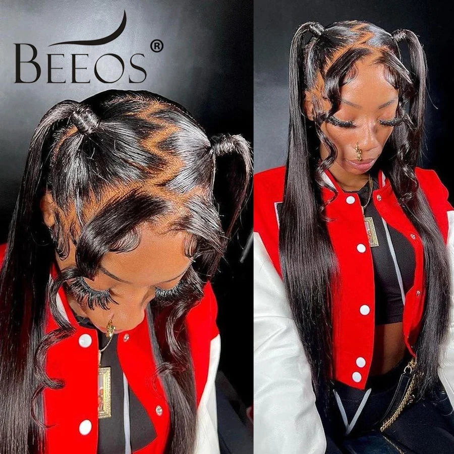 BEEOS 250% Invisible 13*6 HD Lace Full Frontal Human Hair Wigs Straight Pre Plucked 5*5 HD Lace Closure Wig For Women Brazilian