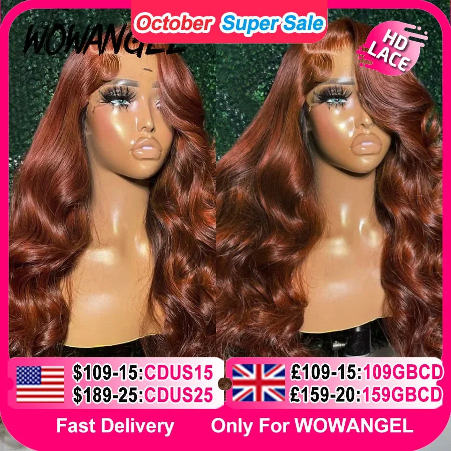 30inch Body Wave Wigs 13x6 HD Lace Frontal Wigs Reddish Brown Colored Wigs Pre Cut HD Transparent Lace Front Human Hair Wig