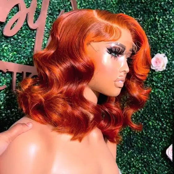 Ginger Orange Body Wave Bob Wig Lace Front Human Hair Wigs For Black Women Human Hair Orange Ginger Color Body Short Bob Wig