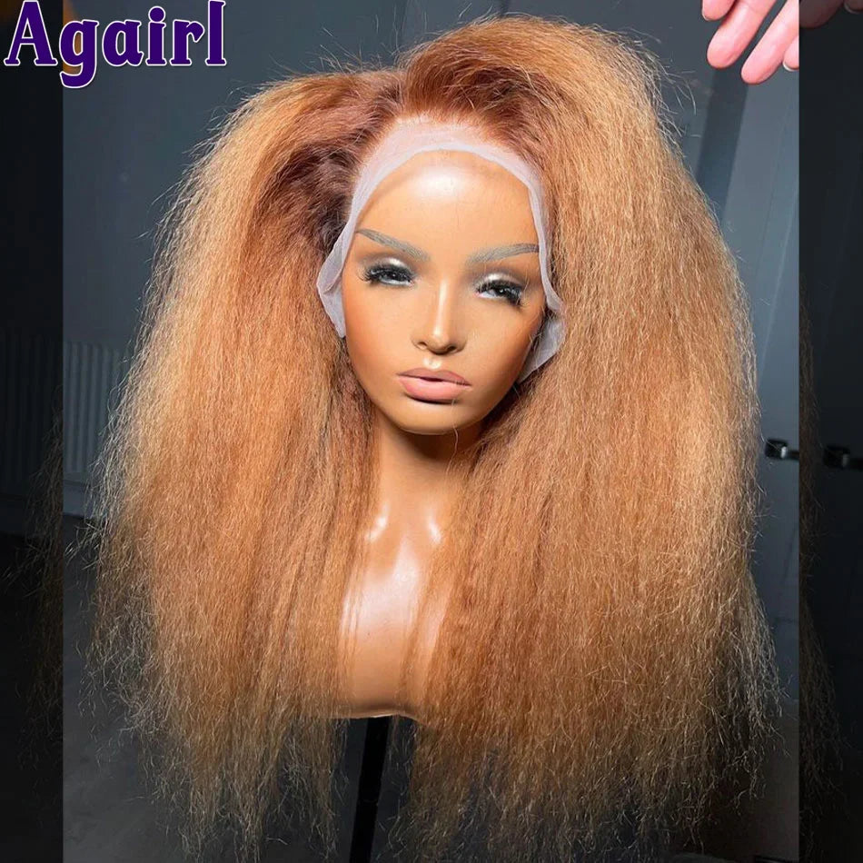 200% Orange Brown Yaki Kinky Straight Human Hair Wigs 13x4 13x6 Lace Frontal Wig Pre Plucked Ready To Go 6x4 Lace Wigs for Women