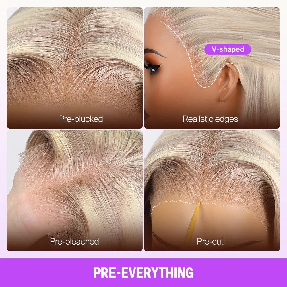 Megalook 13x6 Three-Go Blonde Highlight Glueless Wigs Silky Straight With Drawstring 100% Human Hair Wig