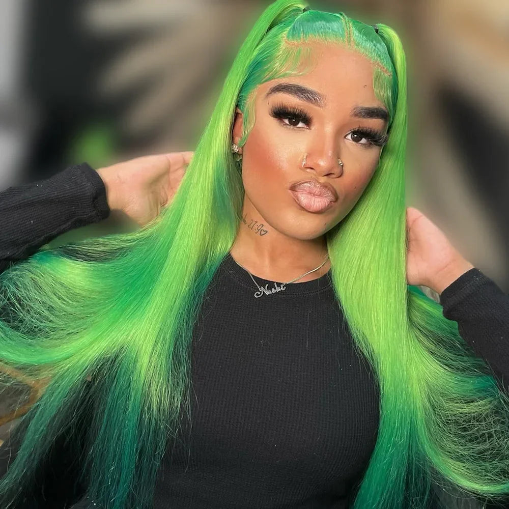 Lime Green Straight 13x6 Lace Frontal Wig PrePlucked Peruvian Remy Hair 613 Blonde Wig 13x4 Lace Front Human Hair Wigs For Women