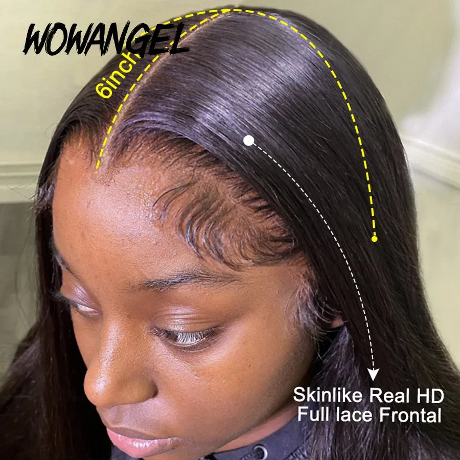 Wow Angel 36inch 13x6 HD Lace Frontal Human Hair Wigs Straight Virgin Hair Full Frontal Wigs for Woman Natural Scalp Melt Skins