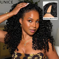 UNice Burmese Curly V Part Wig With Drawstring Clip-In Human Hair Wigs 180% Density No Glue Minimal Leave-out