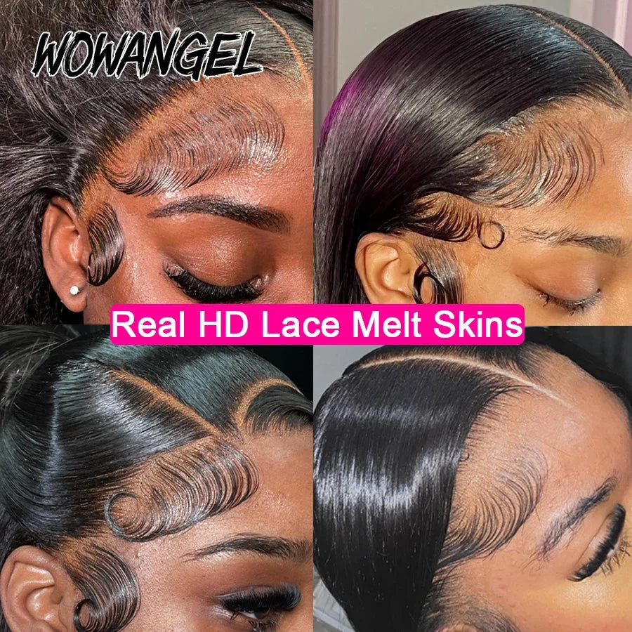 34in Jet Black 13x6 HD Transparent Lace Frontal Wigs Bone Straight Pre Plucked Real HD Lace Front Wigs Glueless 250% Virgin Hair