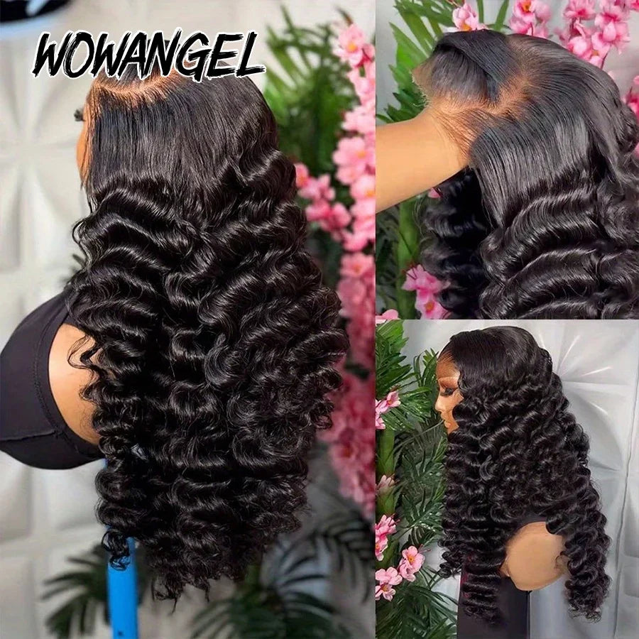 Loose Wave Lace Front Human Hair Wigs Jet Black 13x6 HD Lace Frontal Wigs SkinLike HD Lace Pre Plucked Glueless Wig For Women