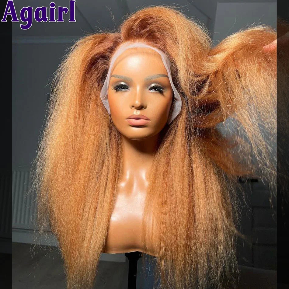 200% Orange Brown Yaki Kinky Straight Human Hair Wigs 13x4 13x6 Lace Frontal Wig Pre Plucked Ready To Go 6x4 Lace Wigs for Women