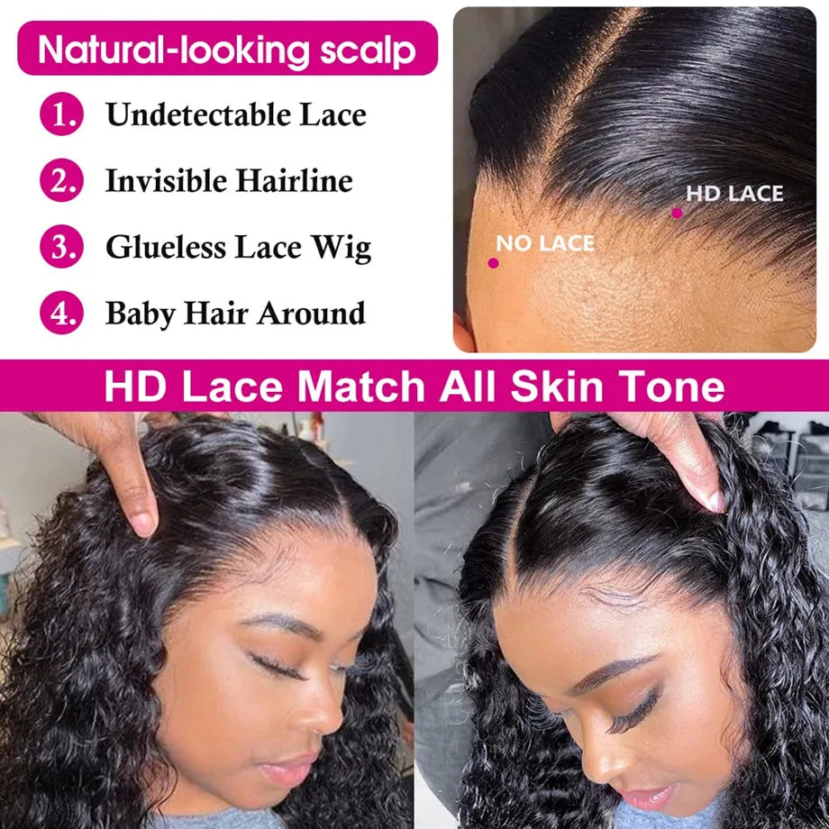 Deep Wave Frontal Wig 13x6 HD Lace Frontal Wig 13X4 28 30 32 34 36 Inch Human Hair Lace Frontal Wig Deep Curly Lace Front Wig