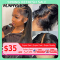 34in Jet Black 13x6 HD Transparent Lace Frontal Wigs Bone Straight Pre Plucked Real HD Lace Front Wigs Glueless 250% Virgin Hair