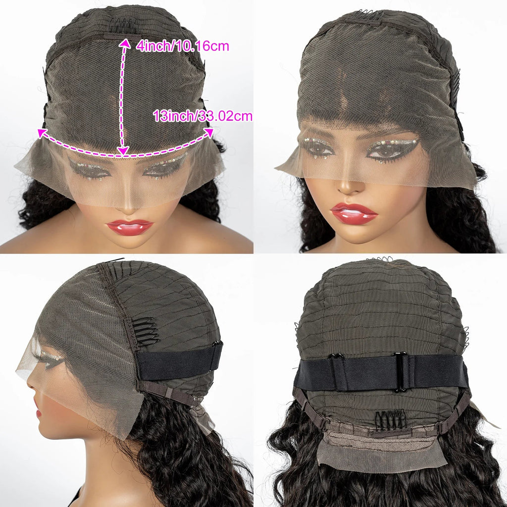 300% Density Ombre 30 Inches Water Wave Wavy Curly Human Hair Wigs 13x4 Transparent Lace Frontal Human Hair Wig for Women