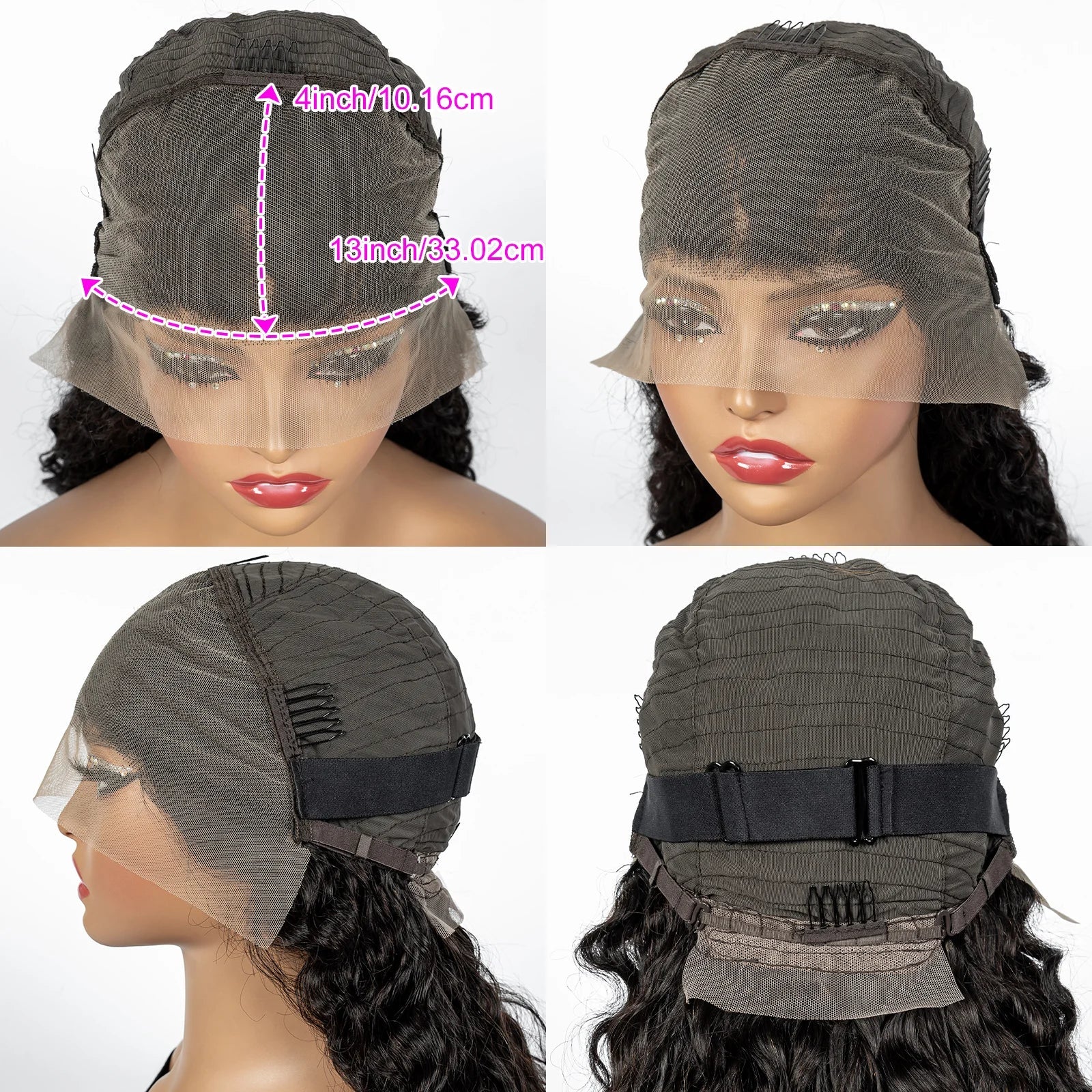 300% Density Ombre 30 Inches Water Wave Wavy Curly Human Hair Wigs 13x4 Transparent Lace Frontal Human Hair Wig for Women