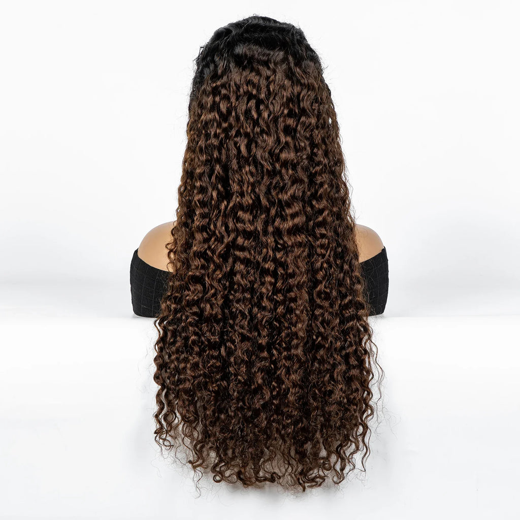 300% Density Ombre 30 Inches Water Wave Wavy Curly Human Hair Wigs 13x4 Transparent Lace Frontal Human Hair Wig for Women