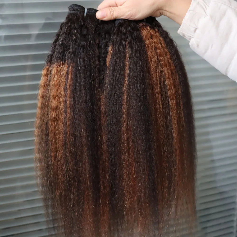 Highlight Blonde Color 1B/30 Brazilian Virgin Human Hair Bundles Weft Kinky Straight Ombre Hair Weaving Coarse Yaki Extensions