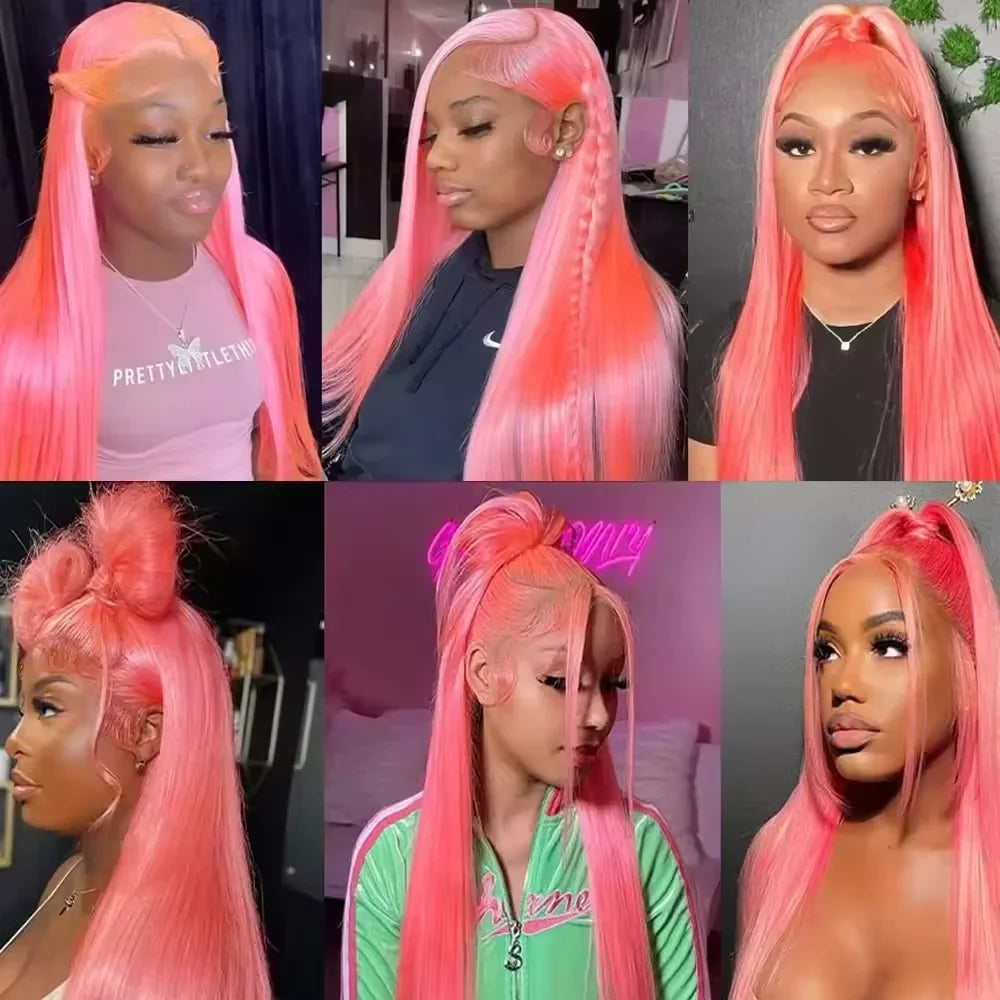 250% Density Light Pink Bone Straight Pink Human Hair Wig 30 Inch 13x6 HD Transparent Lace Frontal Wigs Real Human Hair