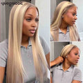 Megalook 13x6 Three-Go Blonde Highlight Glueless Wigs Silky Straight With Drawstring 100% Human Hair Wig