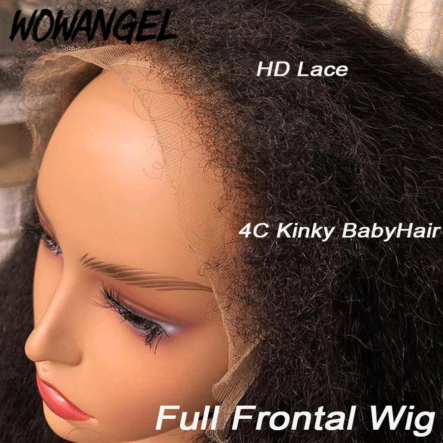 13x6 HD Lace Full Frontal Wig 4C Kinky Baby Hair 250% Afro Kinky Straight HD Full Frontal Wig Remy Hair Pre Plucked For Women