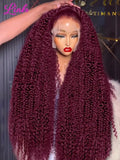 Links 40 Inch 99J Burgundy Deep Wave 13x6 HD Lace Front Wig 250% Red Colored Curly 13x4 Lace Frontal Human Hair Wigs For Women