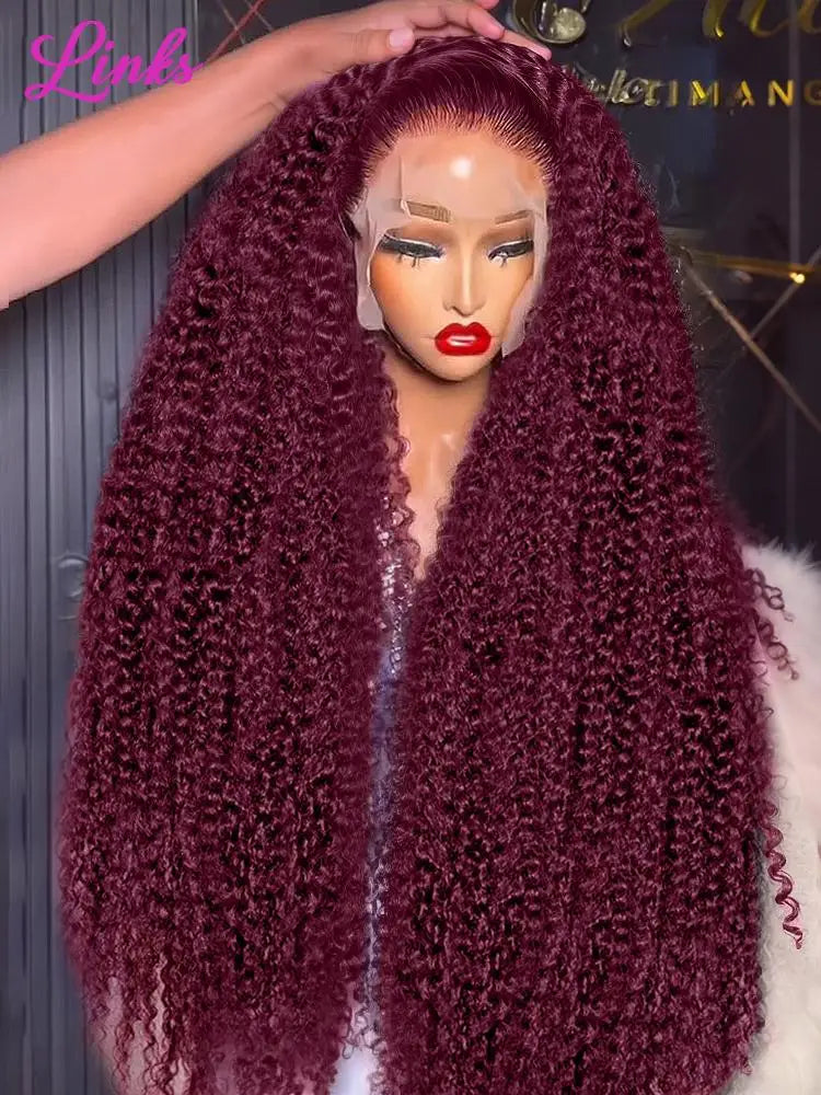 Links 40 Inch 99J Burgundy Deep Wave 13x6 HD Lace Front Wig 250% Red Colored Curly 13x4 Lace Frontal Human Hair Wigs For Women