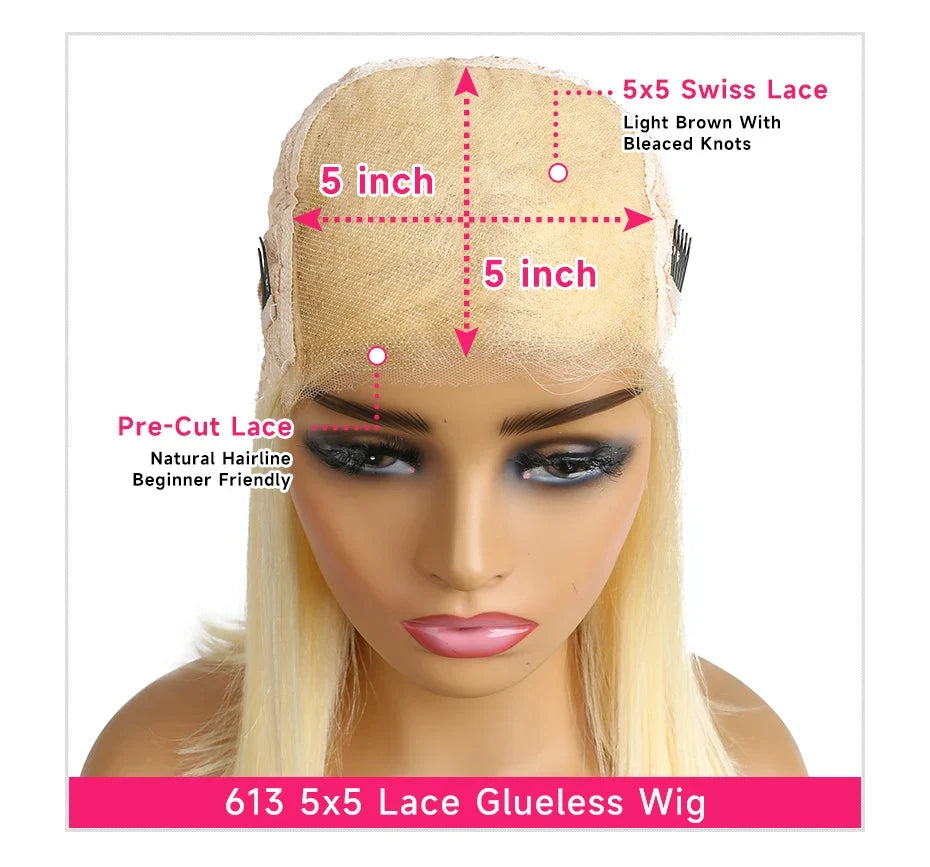 Blonde Preplucked Wigs 613 5x5 Transparent Lace Closure Wig Bone Straight Brazilian Remy Human Hair Lace Wigs For Black Women