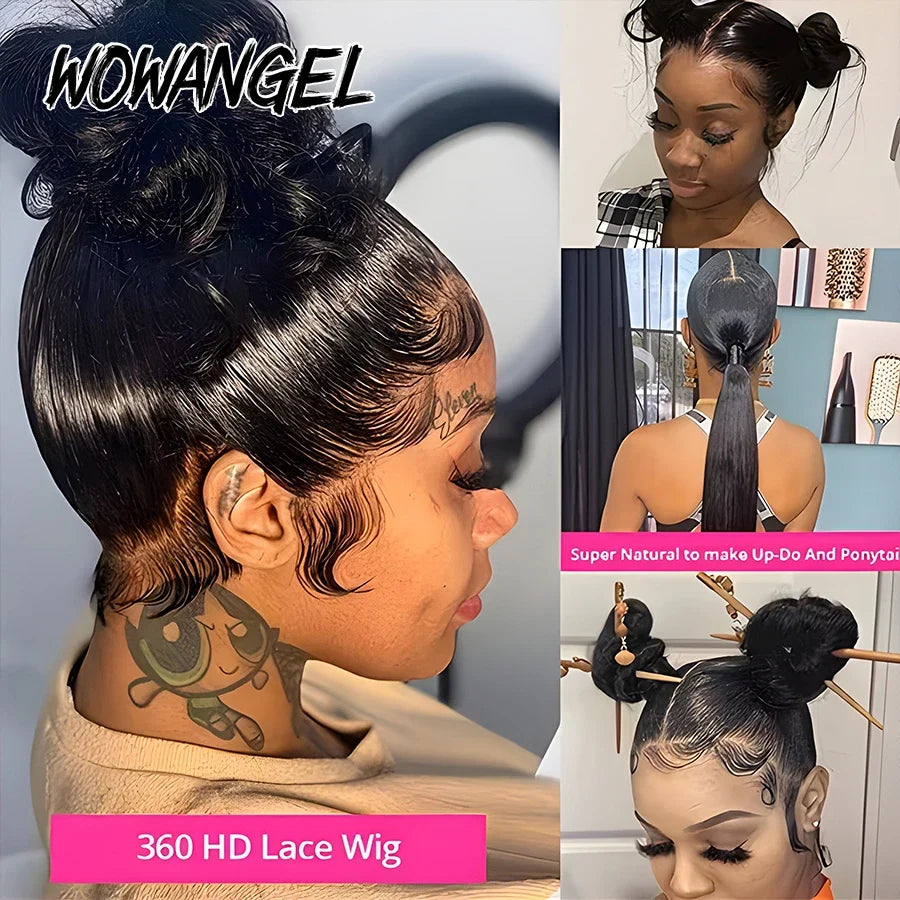WOWANGEL Hidden Strap 360 Full Lace Frontal Wig Glueless Pre Everything Body Wave Lace Front Human Hair Wigs Invisi Drawstring