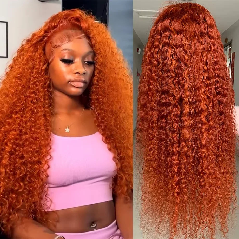 30 Inch Ginger Orange Water Wave 13x4 HD Lace Frontal Wig Human Hair Deep Wave 350 Colored HD Brazilian Lace Front Wig For Women
