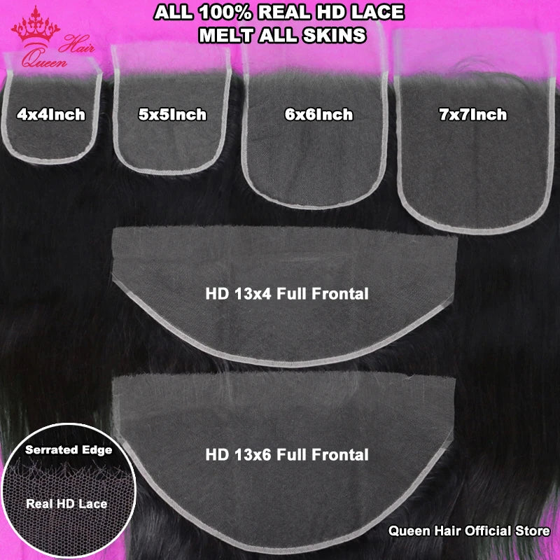 Queen Hair 400% High Density Wig Real HD Lace Raw Human Hair 13x4 13x6 FULL Frontal 6x6 7x7 Closure Wig Straight / Body Wave