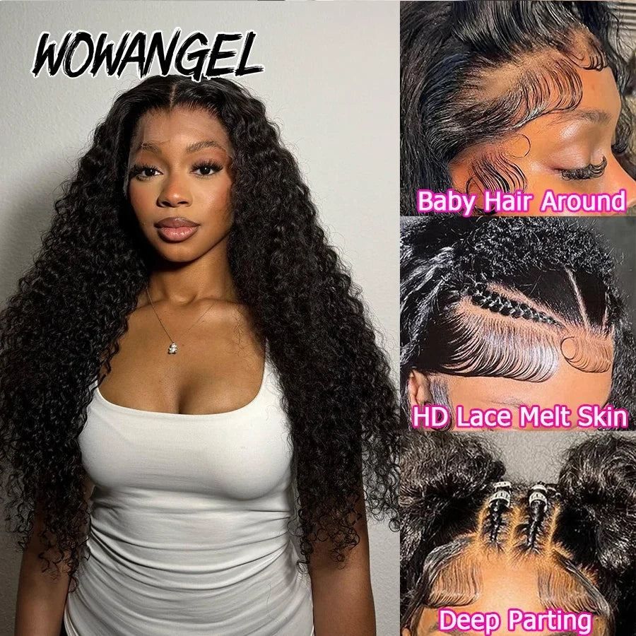 Wow Angel 13x6 HD Lace Full Frontal Wigs 250% Burmese Curly Human Hair Wigs Skins Melted Pre Plucked Brazilian Hair For Women