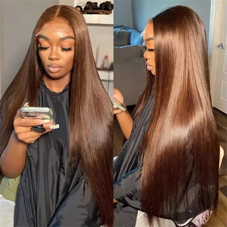 13X6 Chocolate Brown Lace Front Wigs 13X4 Bone Straight Human Hair 30 32 Inch Lace Frontal Colored Wig 100% Brazilian For Women