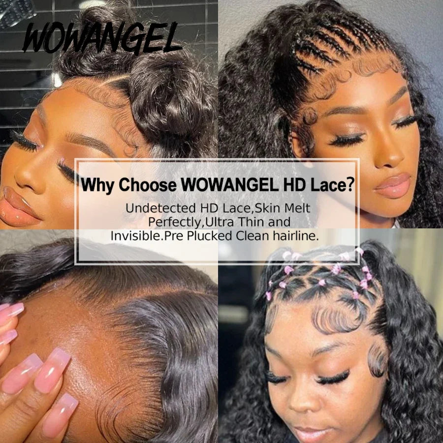 Wow Angel Water Wave HD Full Lace Frontal Wigs 36 inches 250% Human Hair Wigs Brazilian Hair Pre Plucked Glueless Wigs For Women