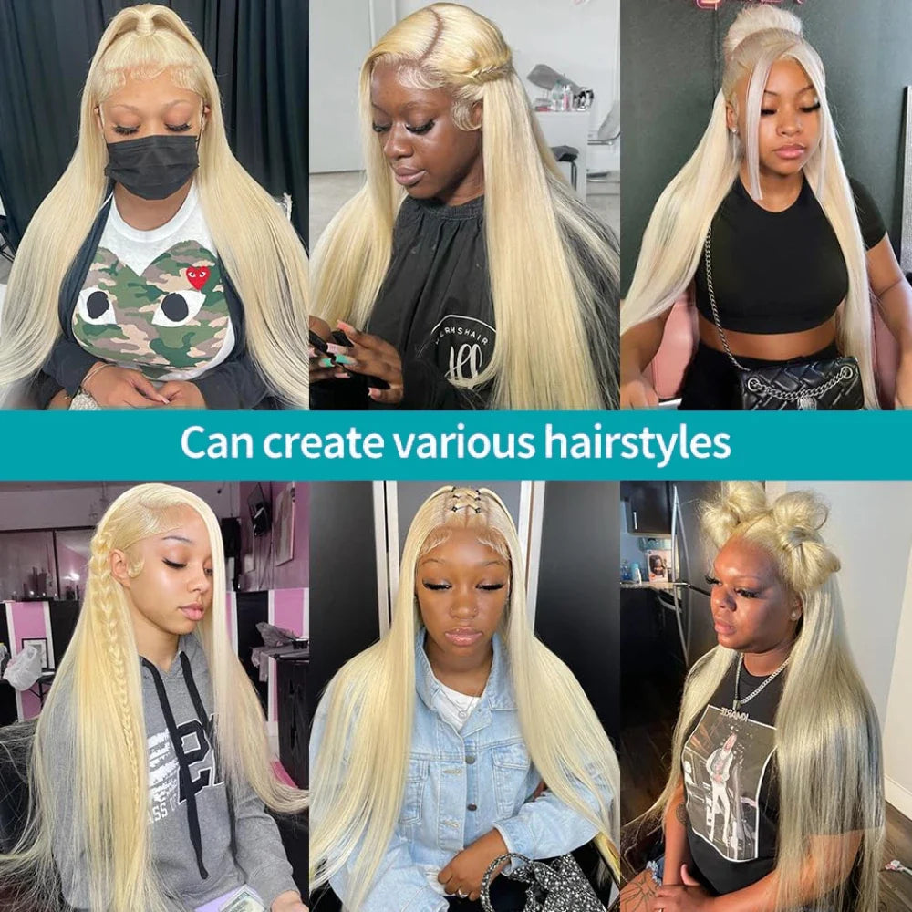 13x4 13x6 HD Transparent Full Lace Frontal Wigs 613 Blonde Colored Straight Human Hair Wig Lace Front Wigs For Women 46 Inches