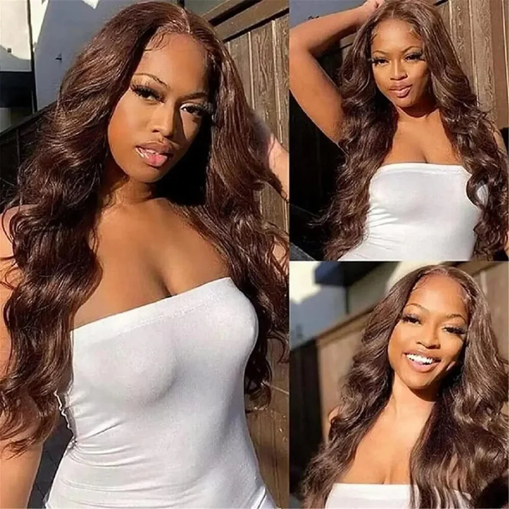 13x4 Chocolate Brown Lace Front Wigs 13x6 HD Transparent Lace Frontal Wig Colored Bleached Body Wave Human Hair Wigs For Women