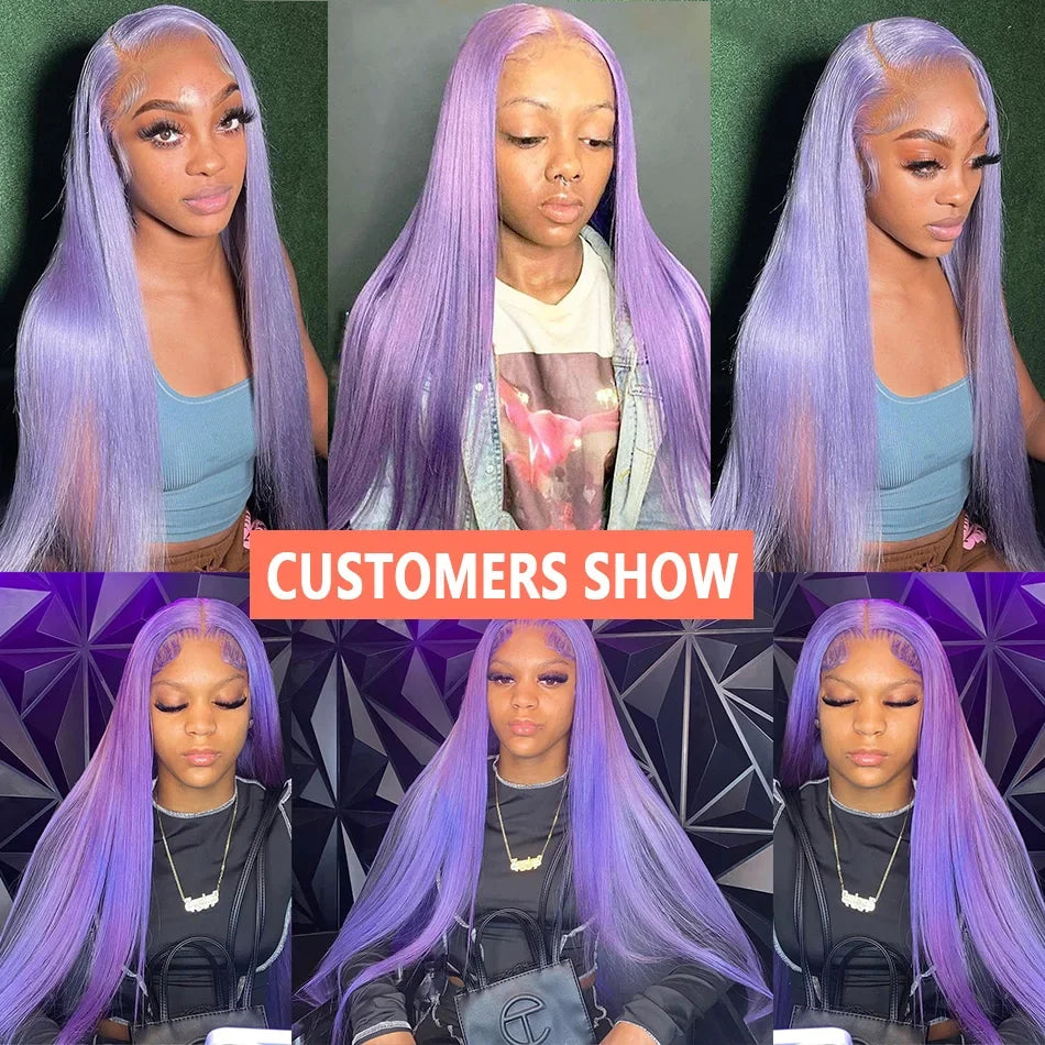 HD Purple 13x4 Straight Lace Frontal Wigs Light Purple Colored Lace Front Wig For Women Transparent Glueless Wigs Pre Plucked