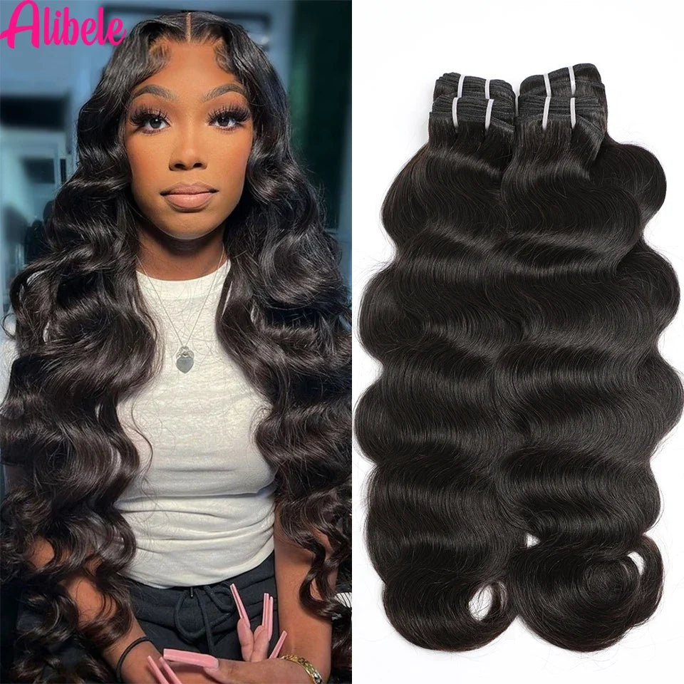 12A Grade Body Wave Bundles Malaysia Raw Hair Weave Bundles Alibele Hair Water Wave Bundles Wholesale Bundles Natural BlackColor