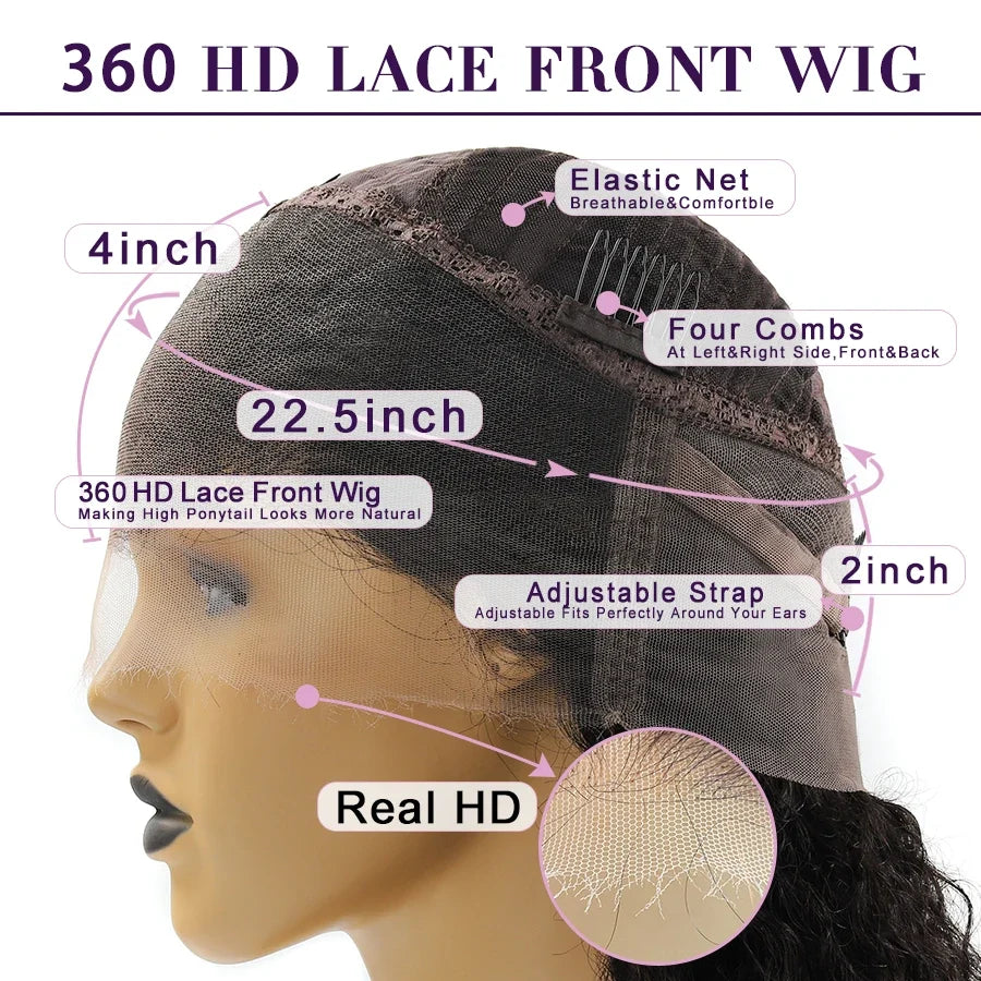Wow Angel 360 HD Lace Frontal Wigs Body Wave Full Lace Wigs Human Hair Wigs Pre Plucked Peruvian Hair High Ponytail For Woman
