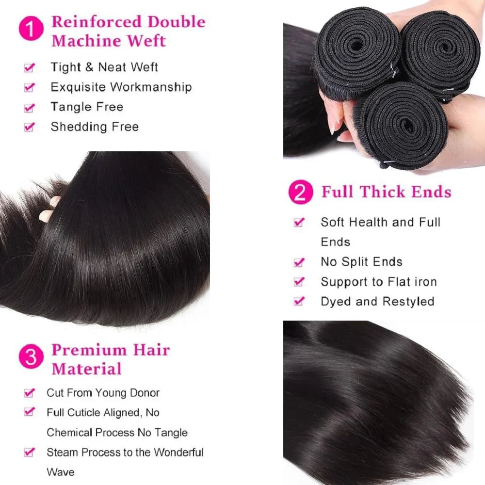 40 50Inch Bone Straight Human Hair Bundles Raw Hair Bundles 100% Human Hair Extensions Brazilian Weave 3 4 Bundles Fast Shipping