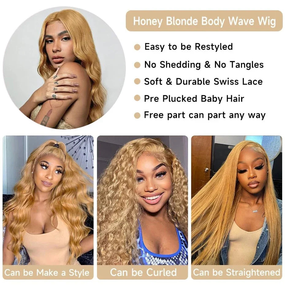 #27 Honey Blonde Wig Human Hair 13x6 Human Hair Lace Frontal Wig 30 Inch Raw Hair Vietnamese Body Wave Lace Front Human Hair Wig